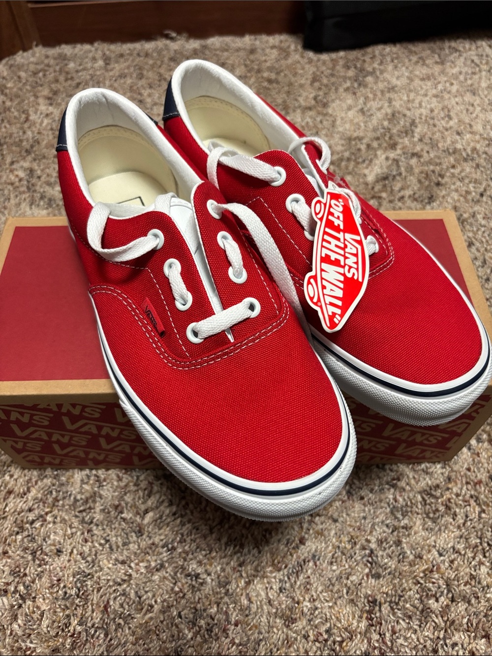 Vans Red Canvas Low-Top Sneakers with White Accents - Era 59